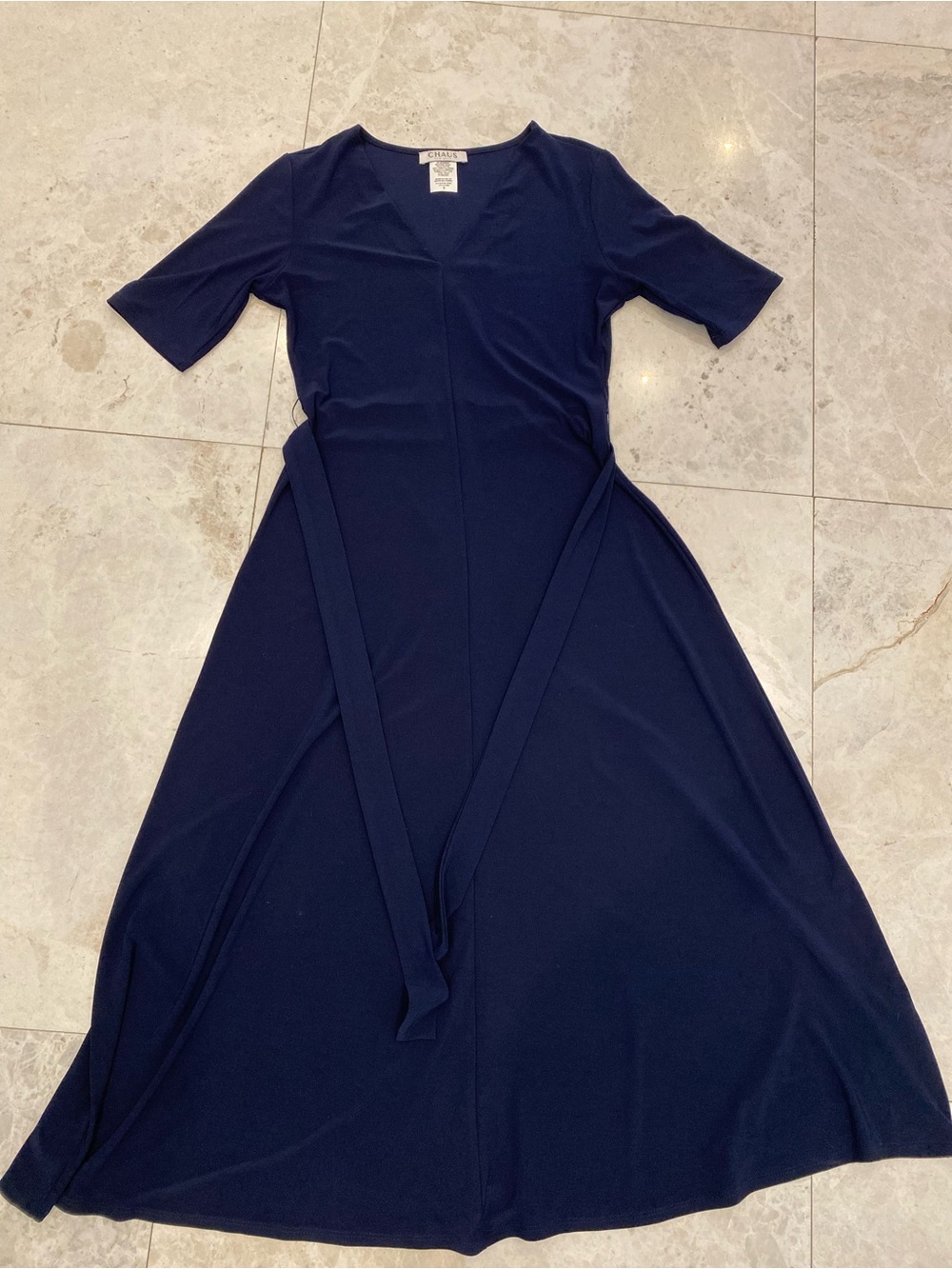 Chaus Navy Maxi Dress with Tie Waist